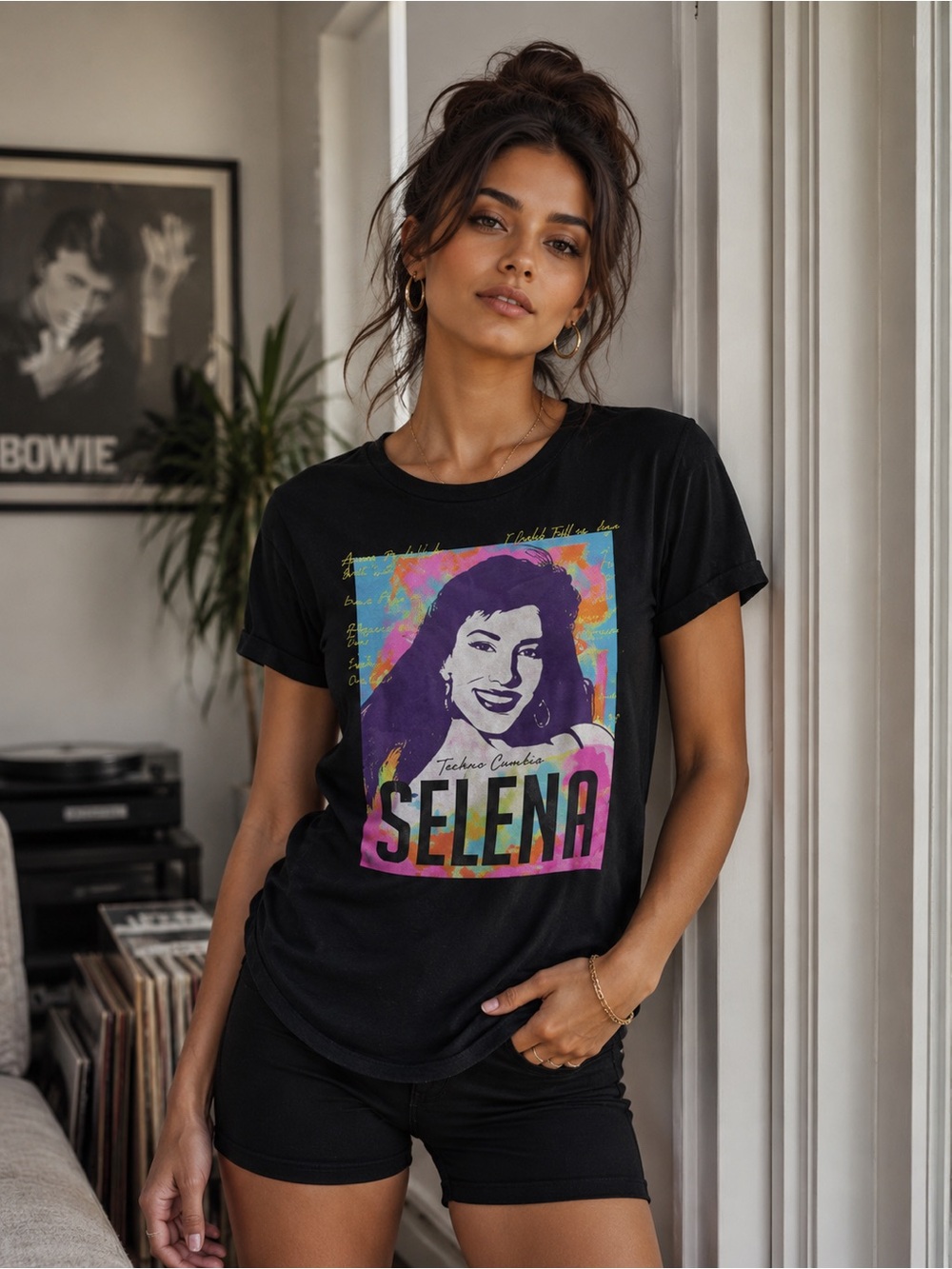 Black Short Sleeve Graphic T-Shirt with Colorful Design